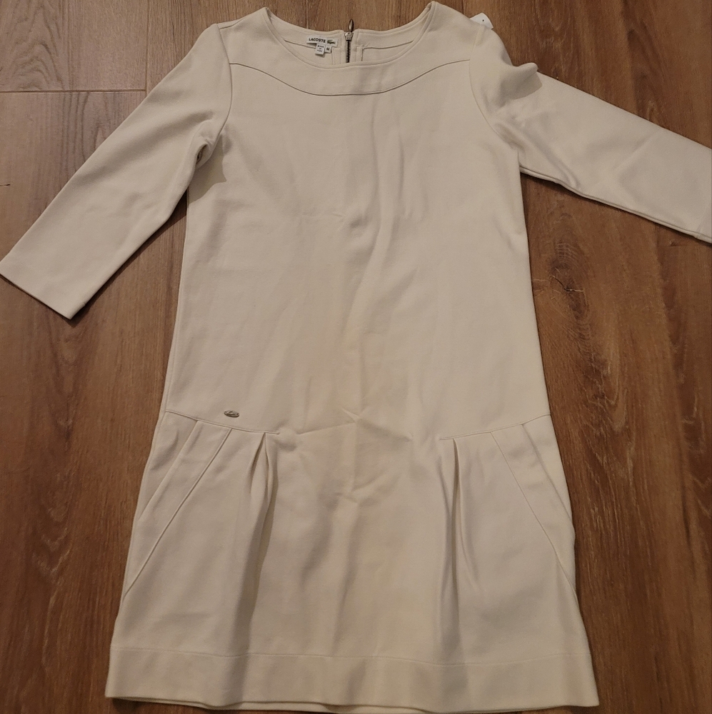Lacoste Cream Pleated Sheath Dress